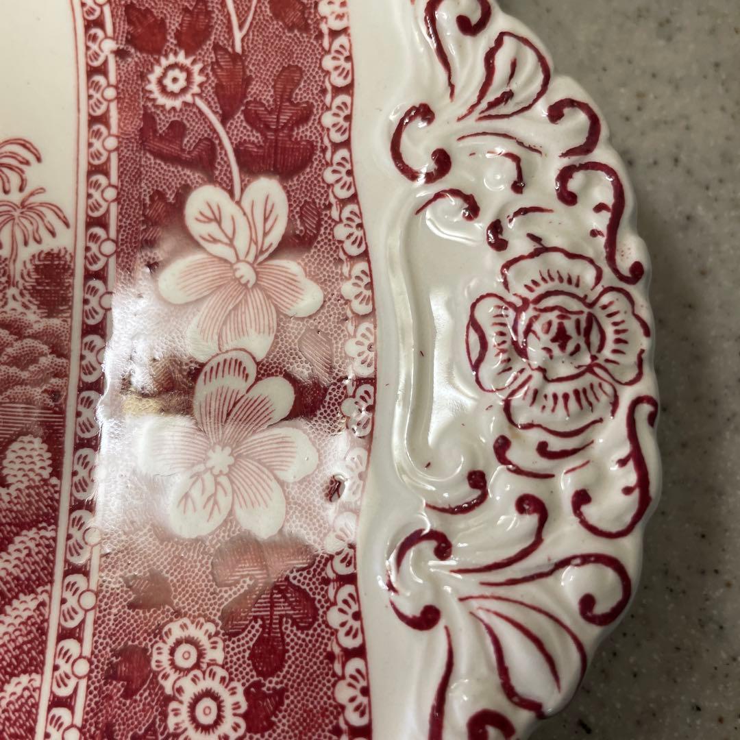 スポード　持ち手付き四角大皿　ピンクタワー　1970年代製Spodeで購入　新品