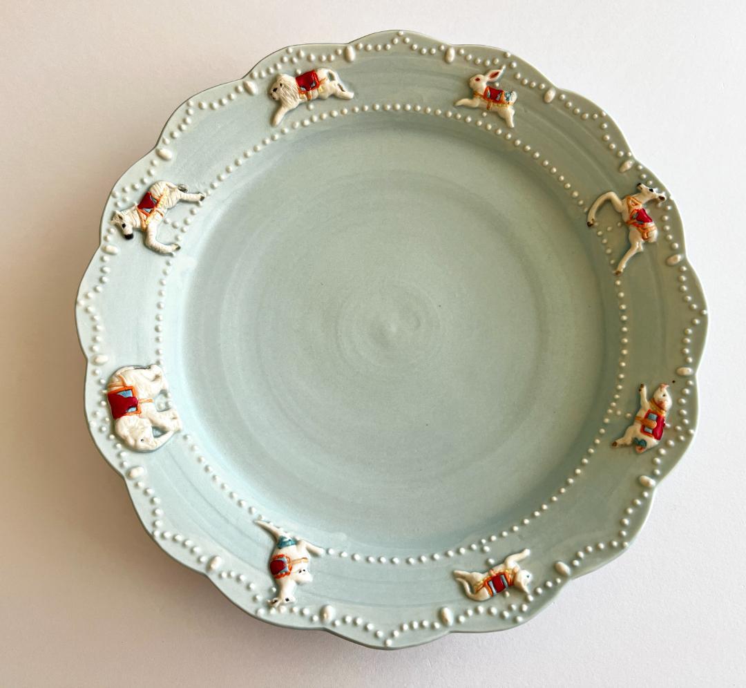 【未使用】佐々木忍 メリーゴーランドプレート お皿【淡いエメラルドグリーン】