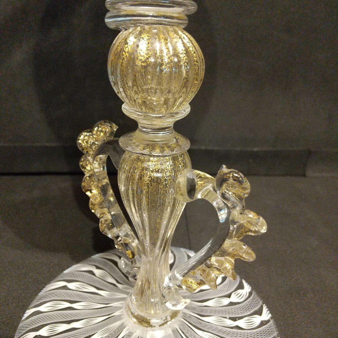 ベネチアングラス ムラ―ノガラス レ―ス模様 大型ワイングラス