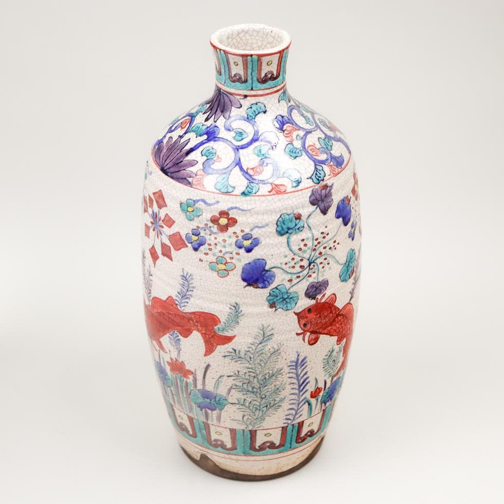 安南 五彩魚藻紋 大瓶 38cm