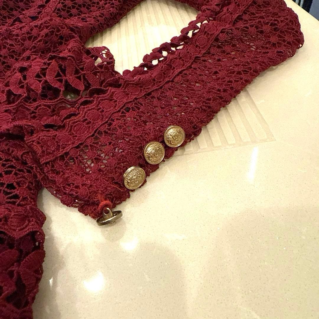 SELF PORTRAITセルフポートレイトレースフリル長袖ミニワンピースUK6