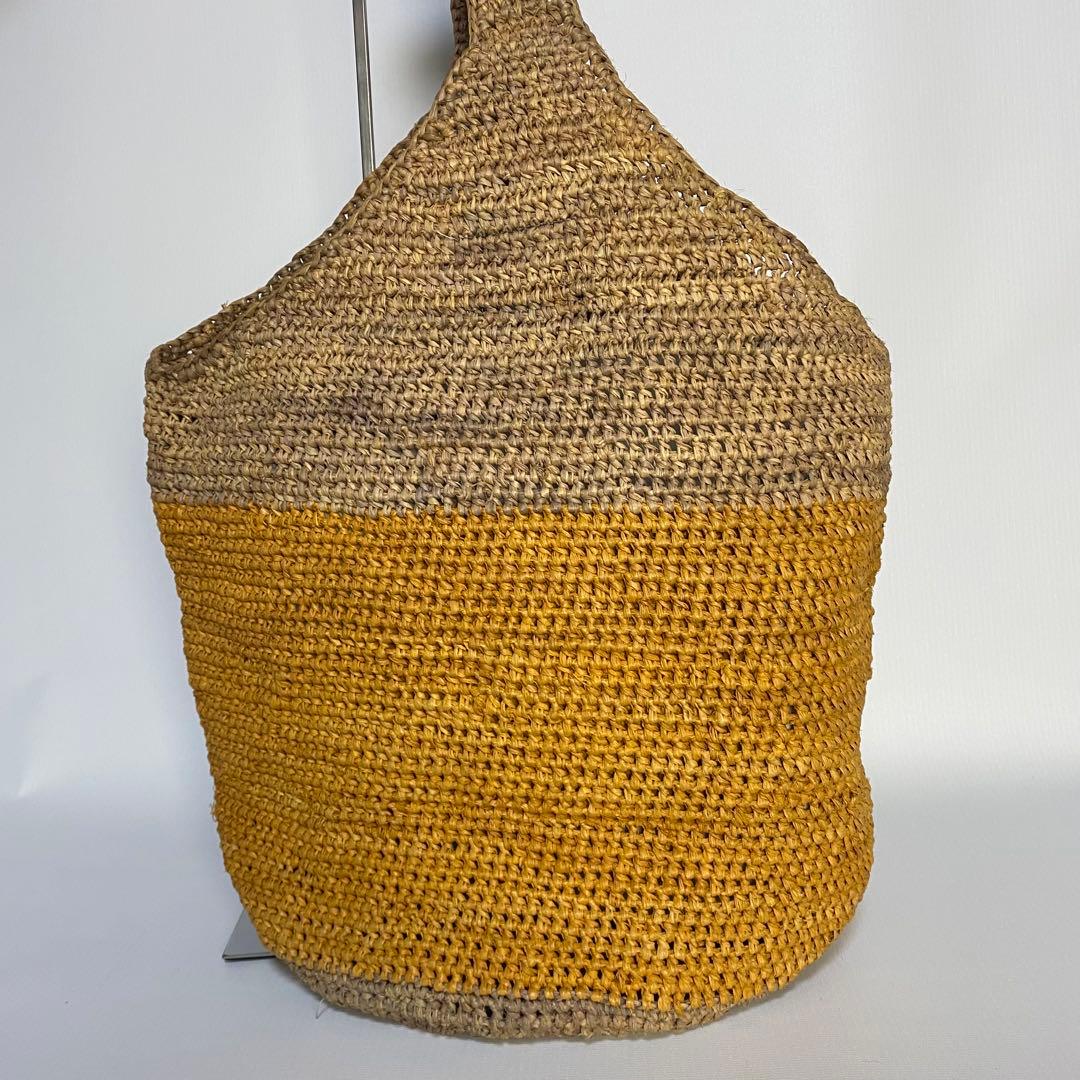 ヘレンカミンスキー　かごバッグ　ラフィア　リーフ金具　バイカラー