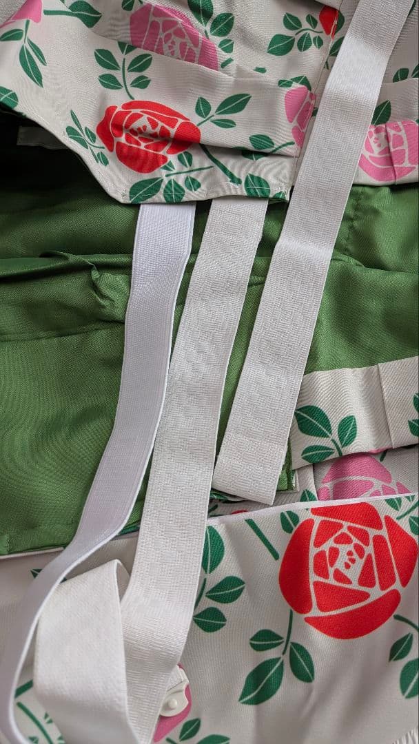 7歳　薄灰緑薔薇　七五三　着物・作り帯・草履セット