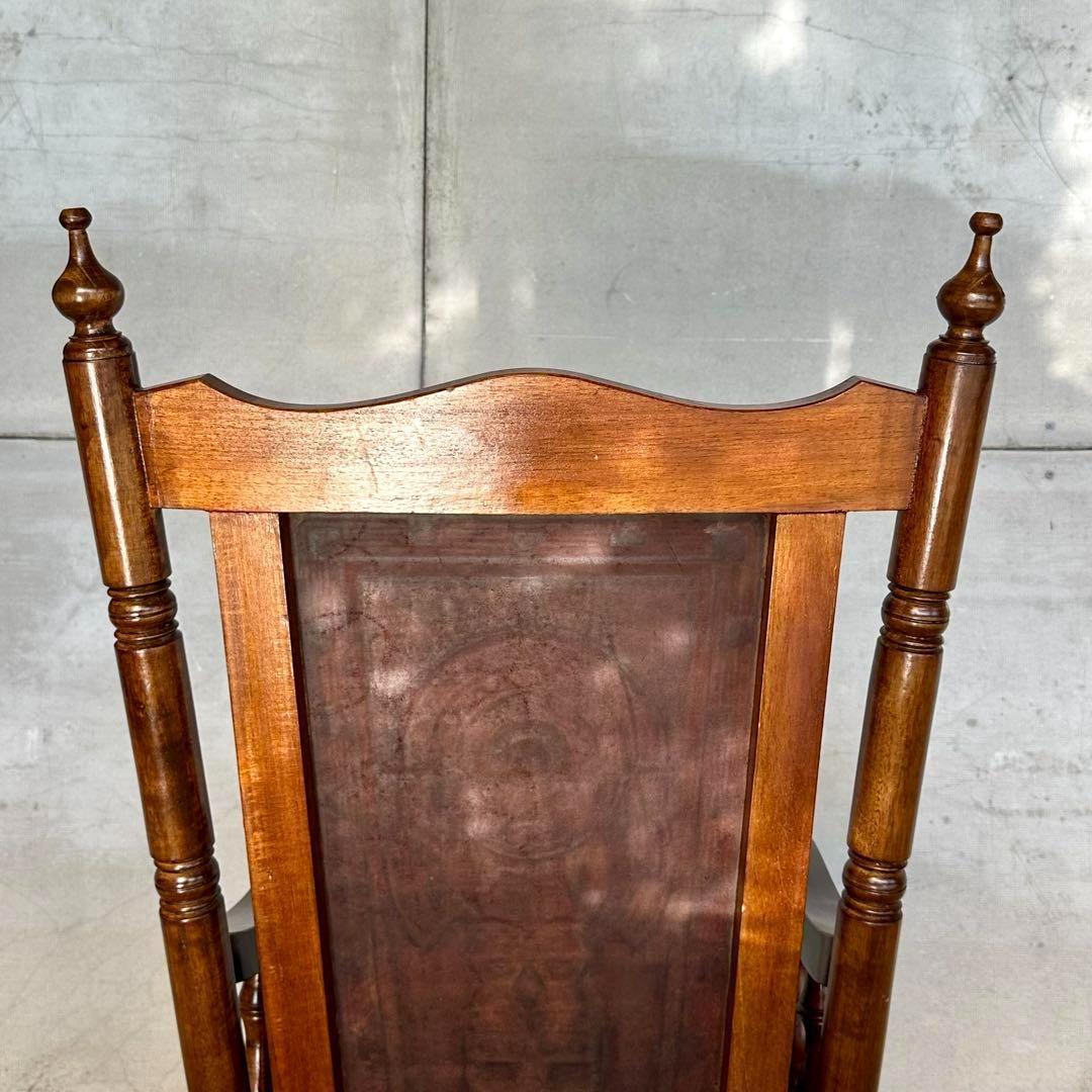 ✦ レトロ アンティーク調ロッキングチェア ✦ 木製×レザー 彫刻装飾ビンテージ