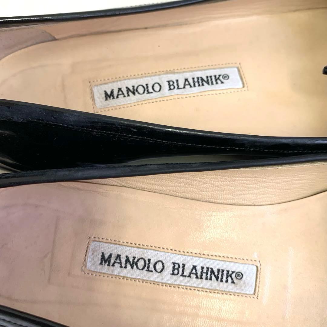 マノロブラニク ポインテッドトゥ リボン バレエシューズ フラット ブラック