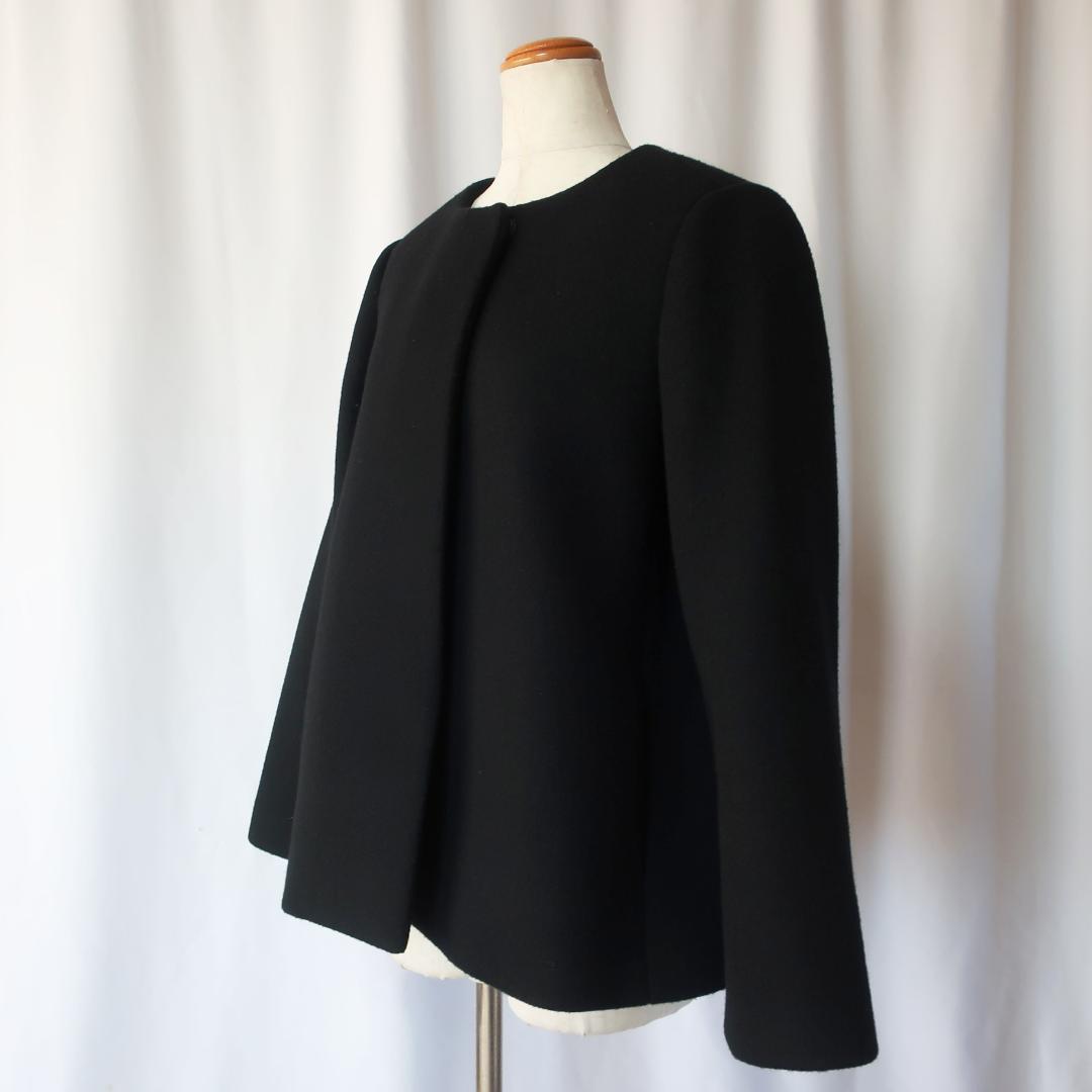 アンタイトル ウール ノーカラーショートコート シンプル 大きいサイズ 黒 42