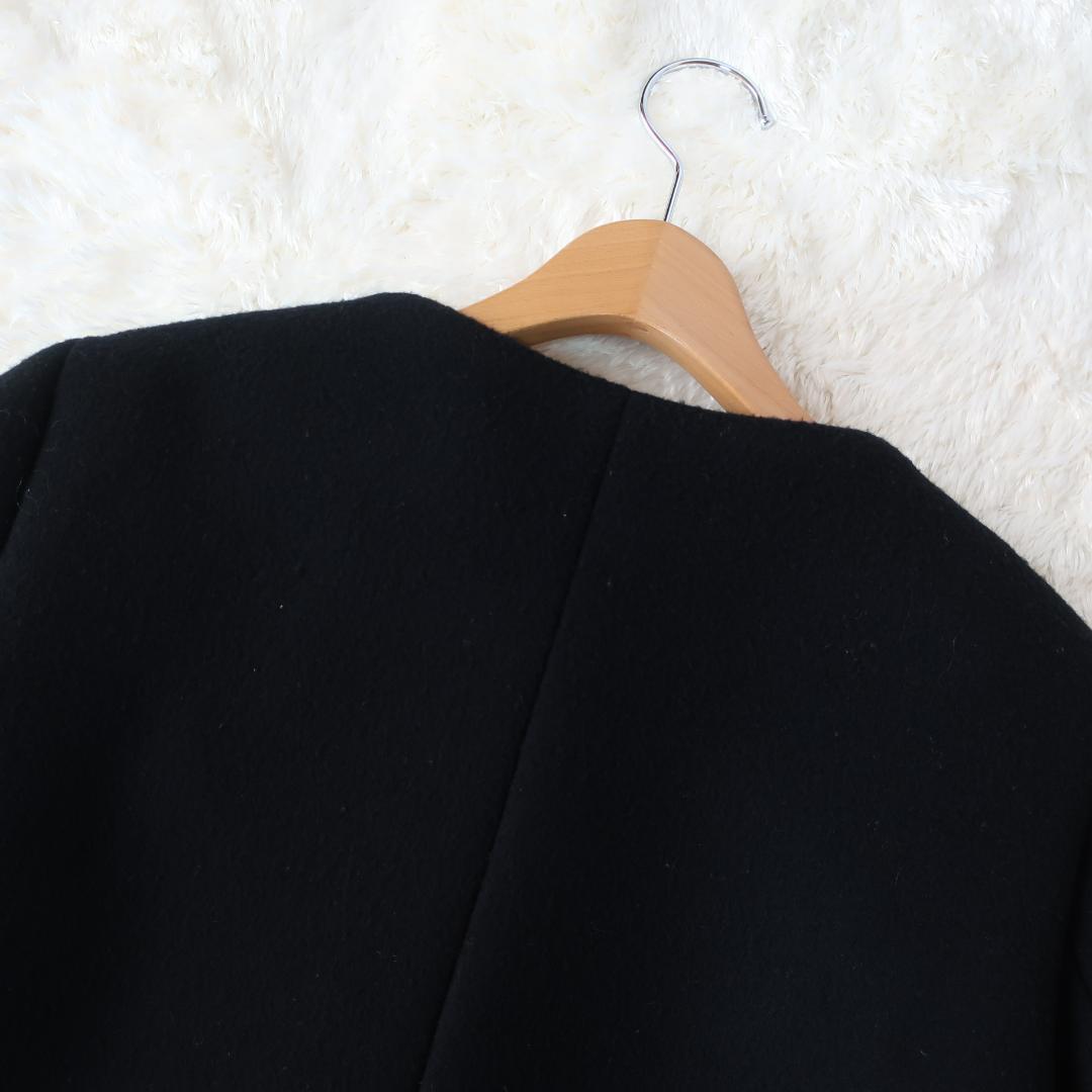 アンタイトル ウール ノーカラーショートコート シンプル 大きいサイズ 黒 42