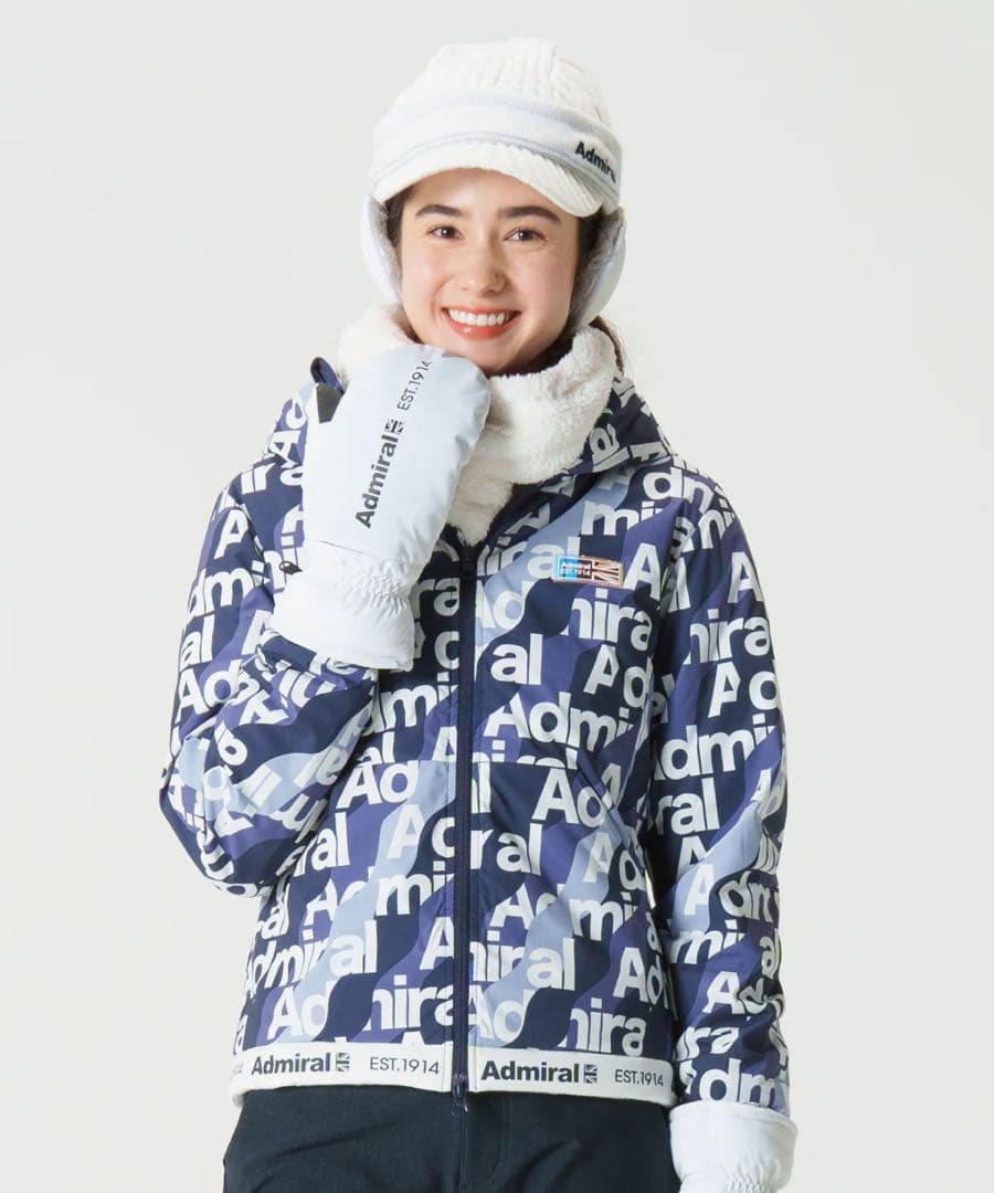 ADMIRAL GOLF ボトムロゴ 軽量パデッド　フーデッドジャケット　総柄