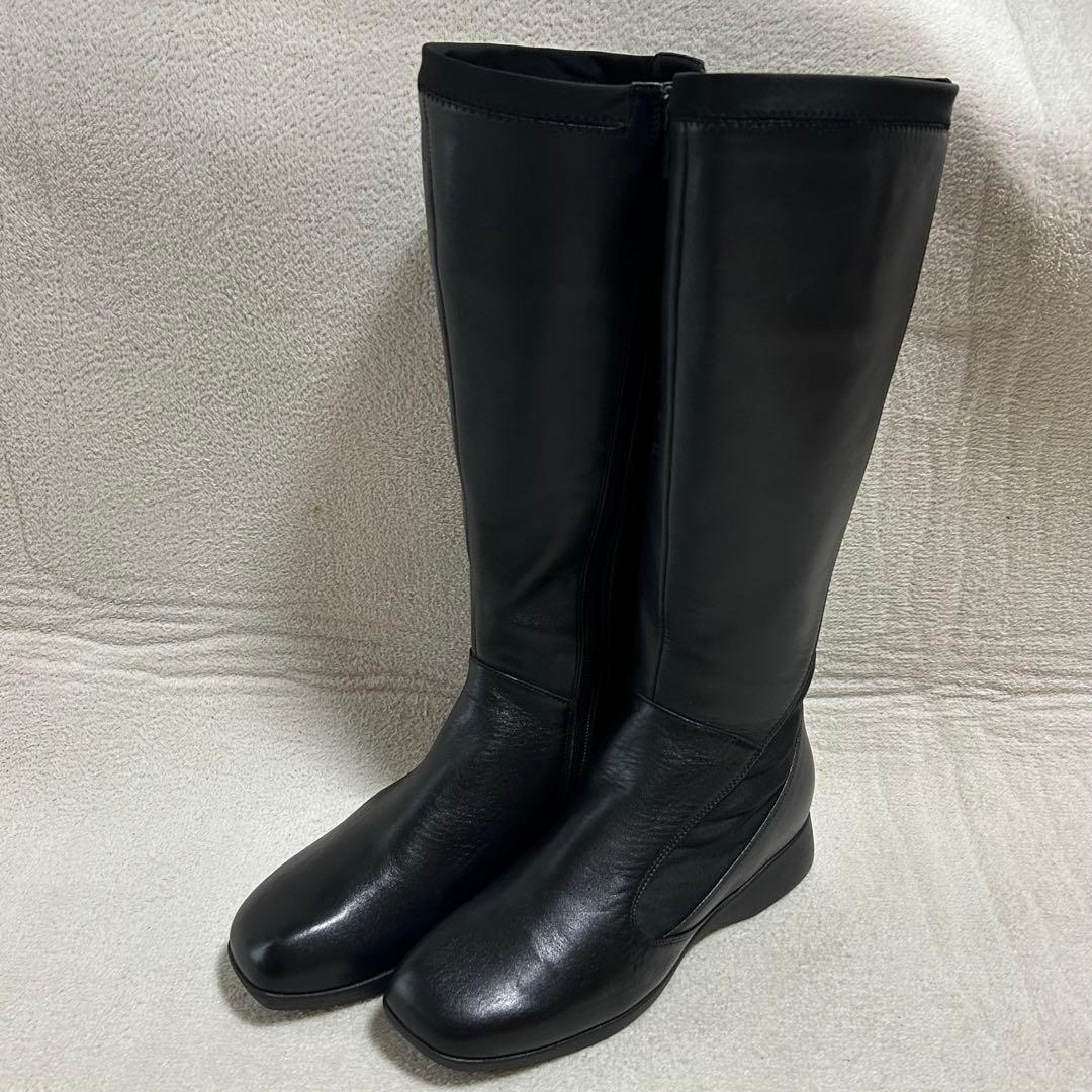 未使用品‼︎【fitfit】レザー　ロング　ブーツ　サイドジップ　黒　23.0