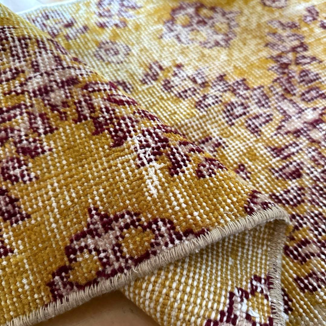 41.5×83マスタードイエロー×エンジ　トルコヴィンテージラグ