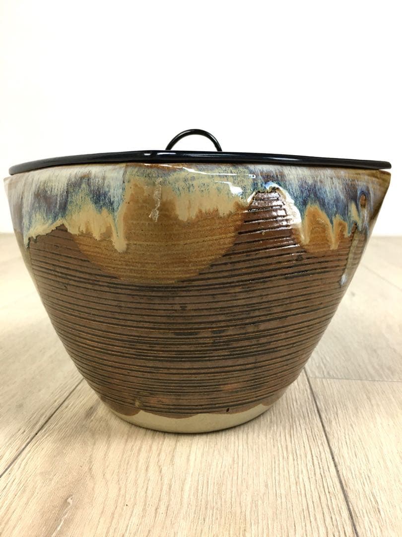 S302松古窯 佐久間勝山作 高取秞水指 共箱 茶道具