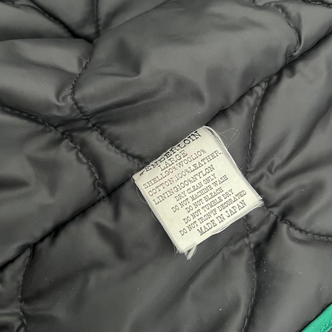 テンダーロイン スタジャン ベースボールジャケット グリーン 袖レザー サイズL