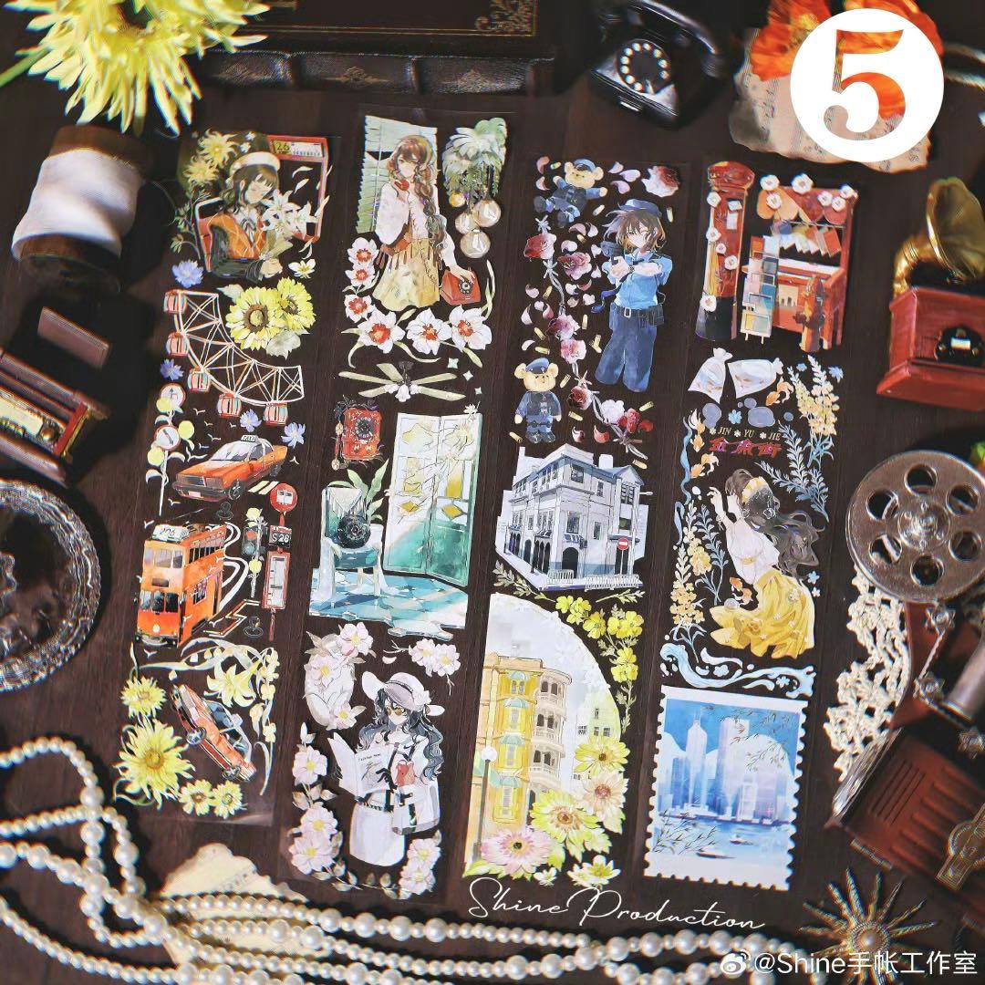 【E】海外　10m巻　貝殻光マスキングテープ　人物系/動物装飾系