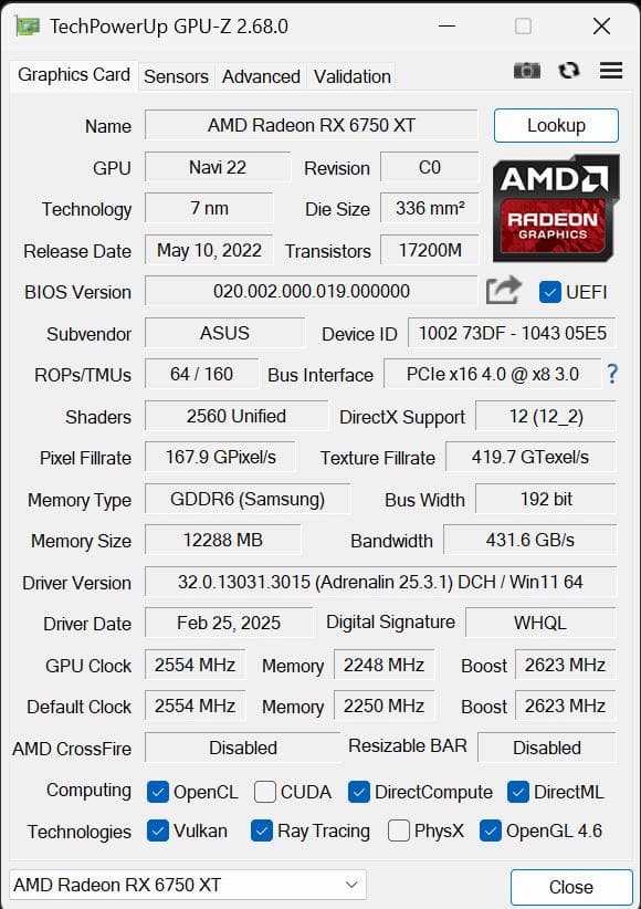 グラフィックボード・グラボ・ビデオカード ROG STRIX RX 6750 XT OC 12G