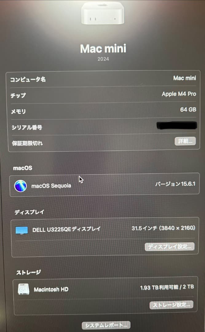 ほぼ新品 Apple Mac mini M4 Pro 本体 64GB 2TB