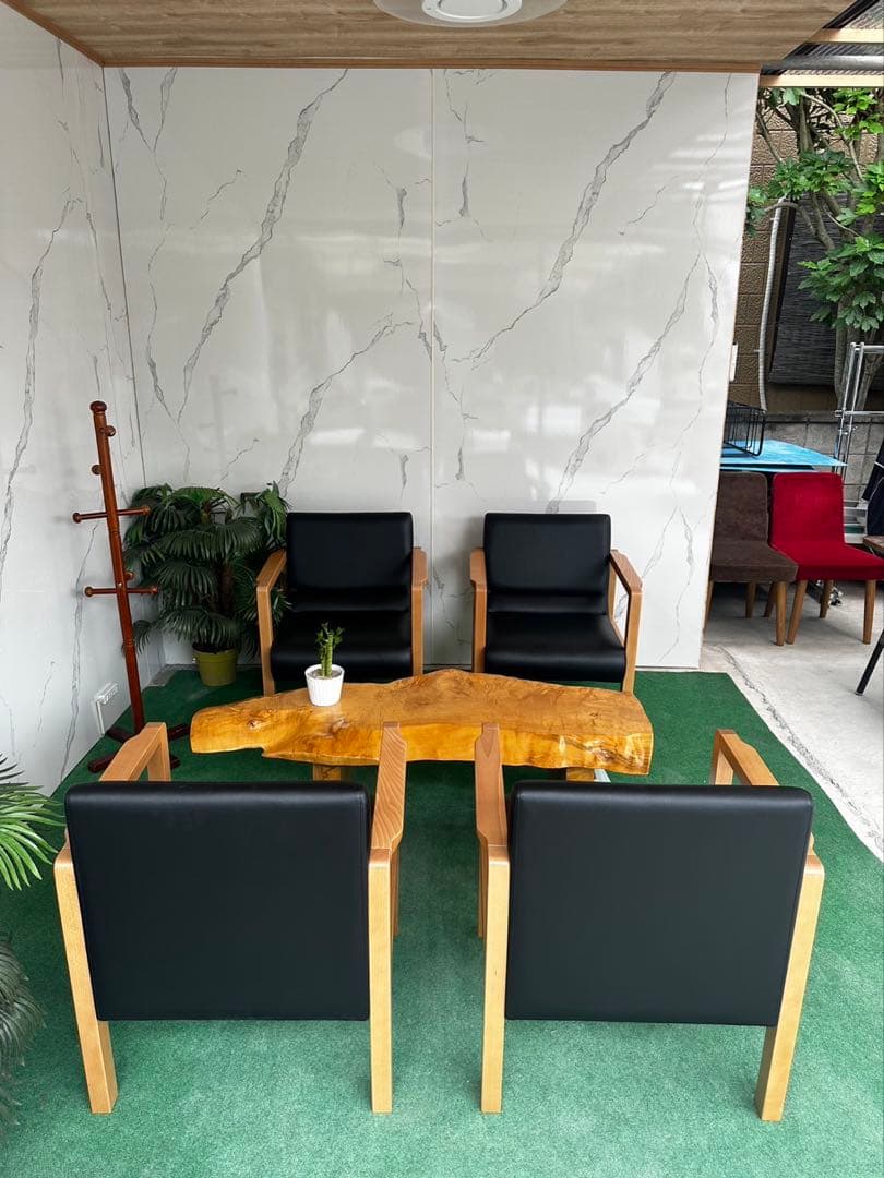 断*】様 AICO製応接ソファ4脚＋天然木ローテーブルセット（バラ売り可）