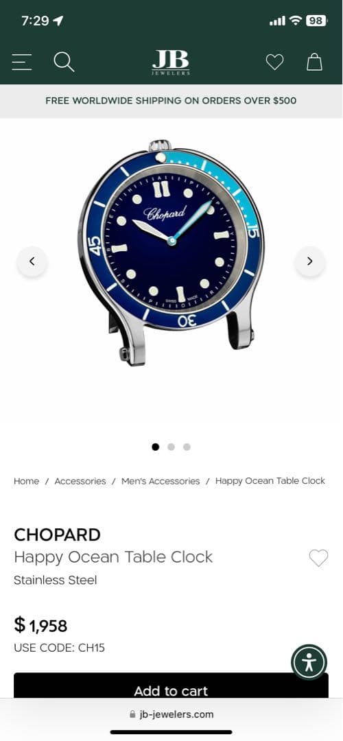 Chopard ショパール ハッピーオーシャン 卓上時計 テーブルクロック正規品