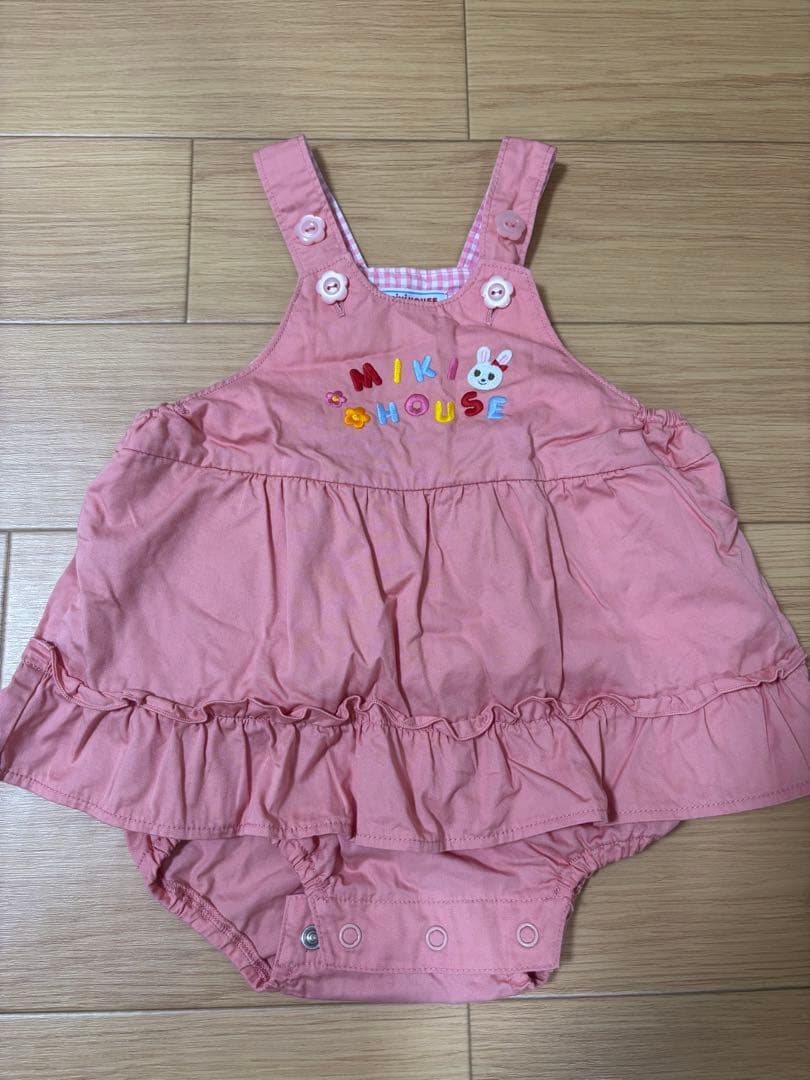 Miki House コーラルピンクロンパース S/M ミキハウス カバーオール