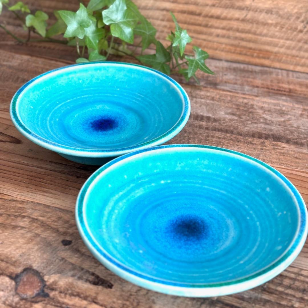 ガラス彩陶器 中皿 沖縄オーシャンブルー 2枚セット ギャラリー 風の島