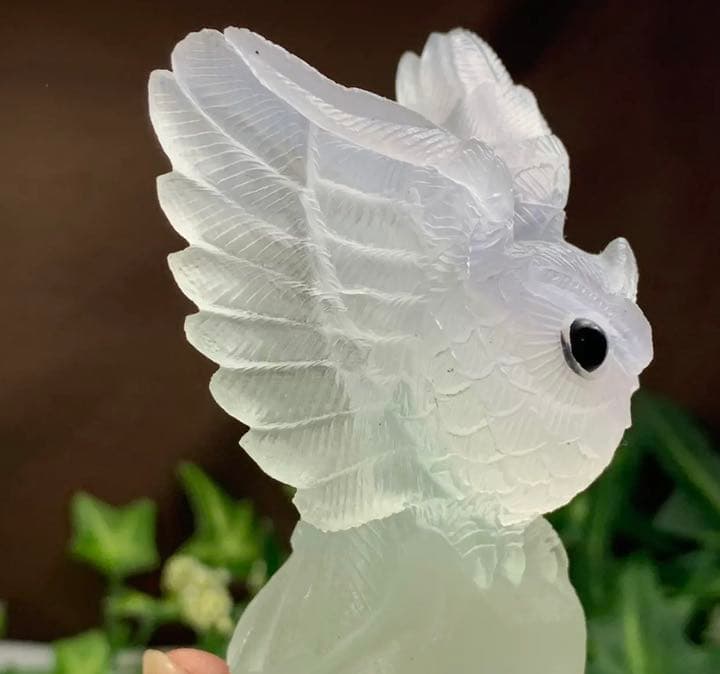 ALLSALE☆繊細な彫刻☆天使のような可愛いフローライトふくろう 置物