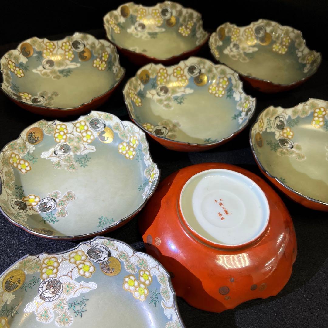 明治初期　九谷焼　朝日向付8客　幅約14.5㎝　東Y7-1219☆1Fトヒウ