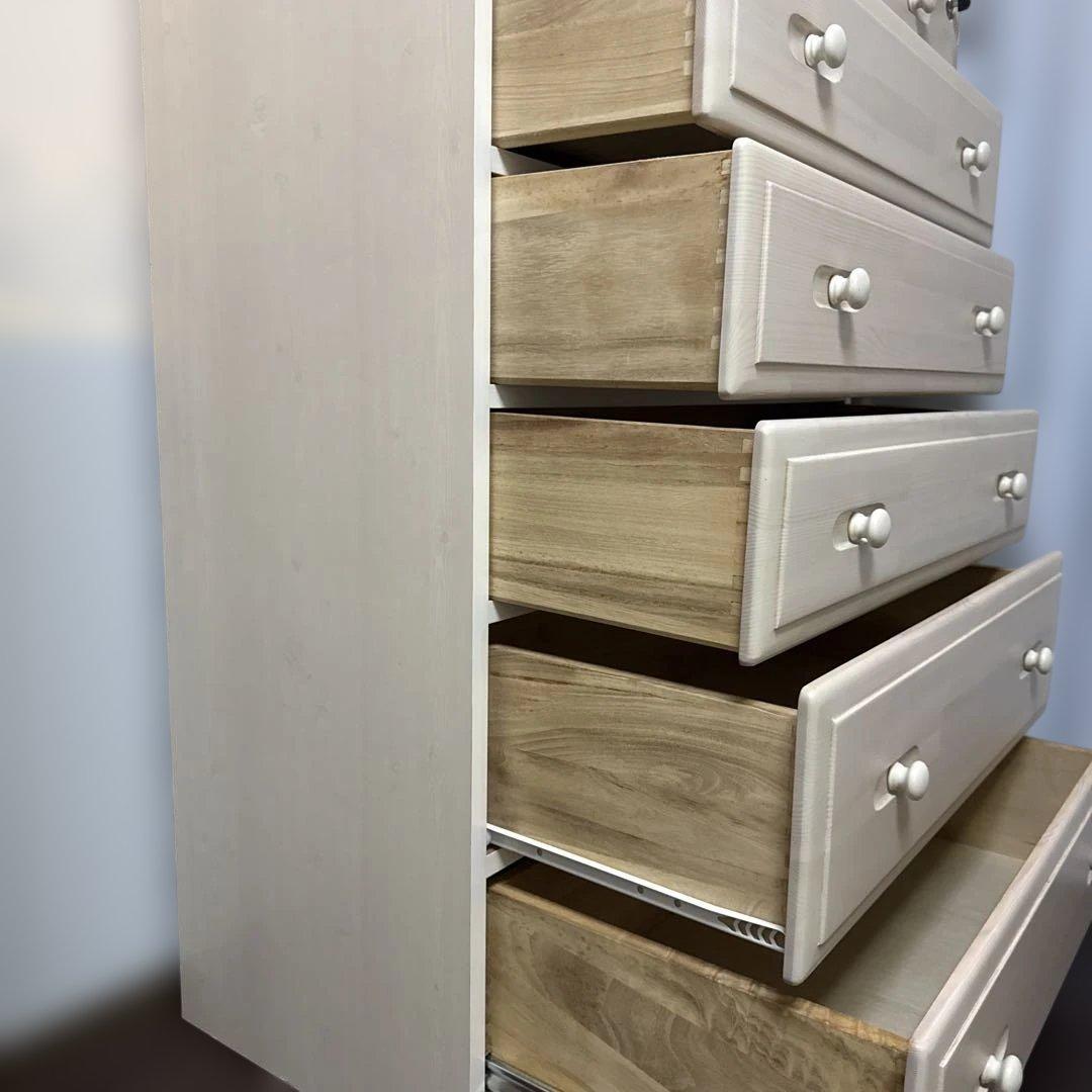 ホワイト木製チェスト 7引き出し 鍵付き