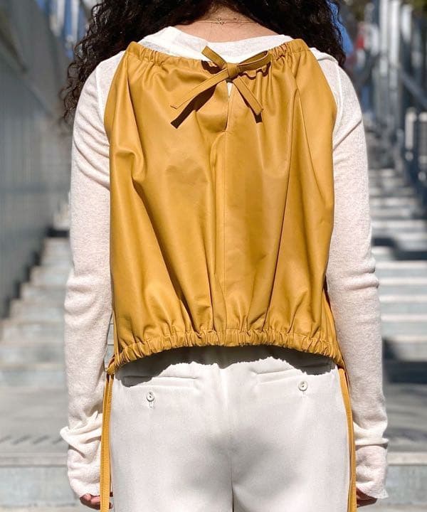 オーラリー新品LAMB LEATHER GATHEREDラムレザー キャミソール