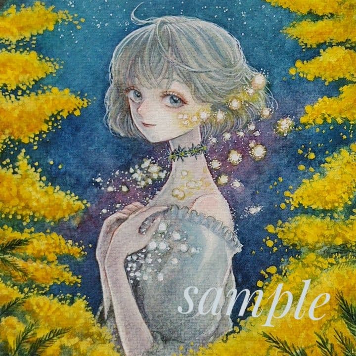 手描きイラスト オリジナル アナログ ミモザ