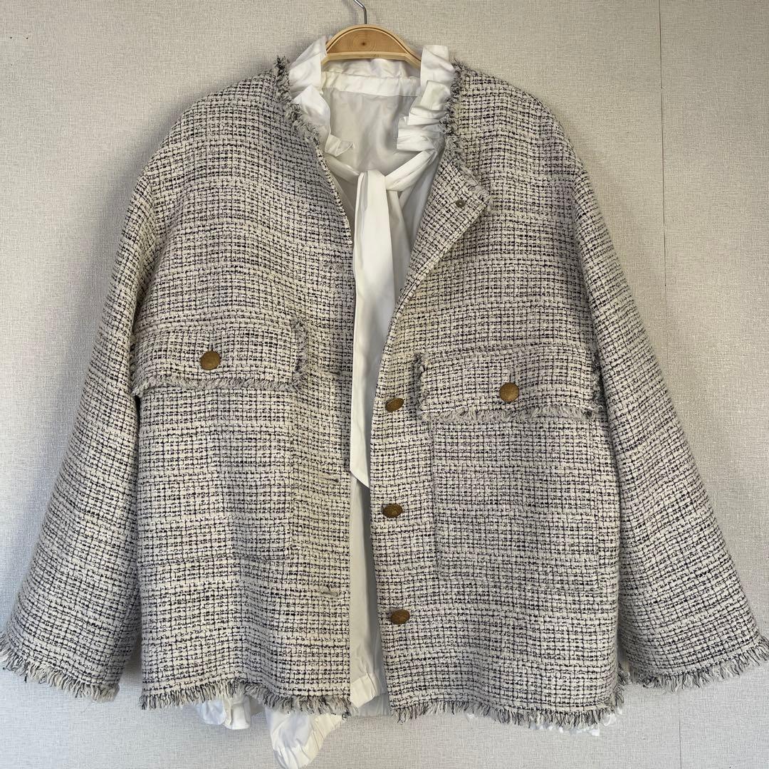 ジャーナルスタンダード　レサージュ　白　襟　フリル　ブラウス　卒業式　入学式