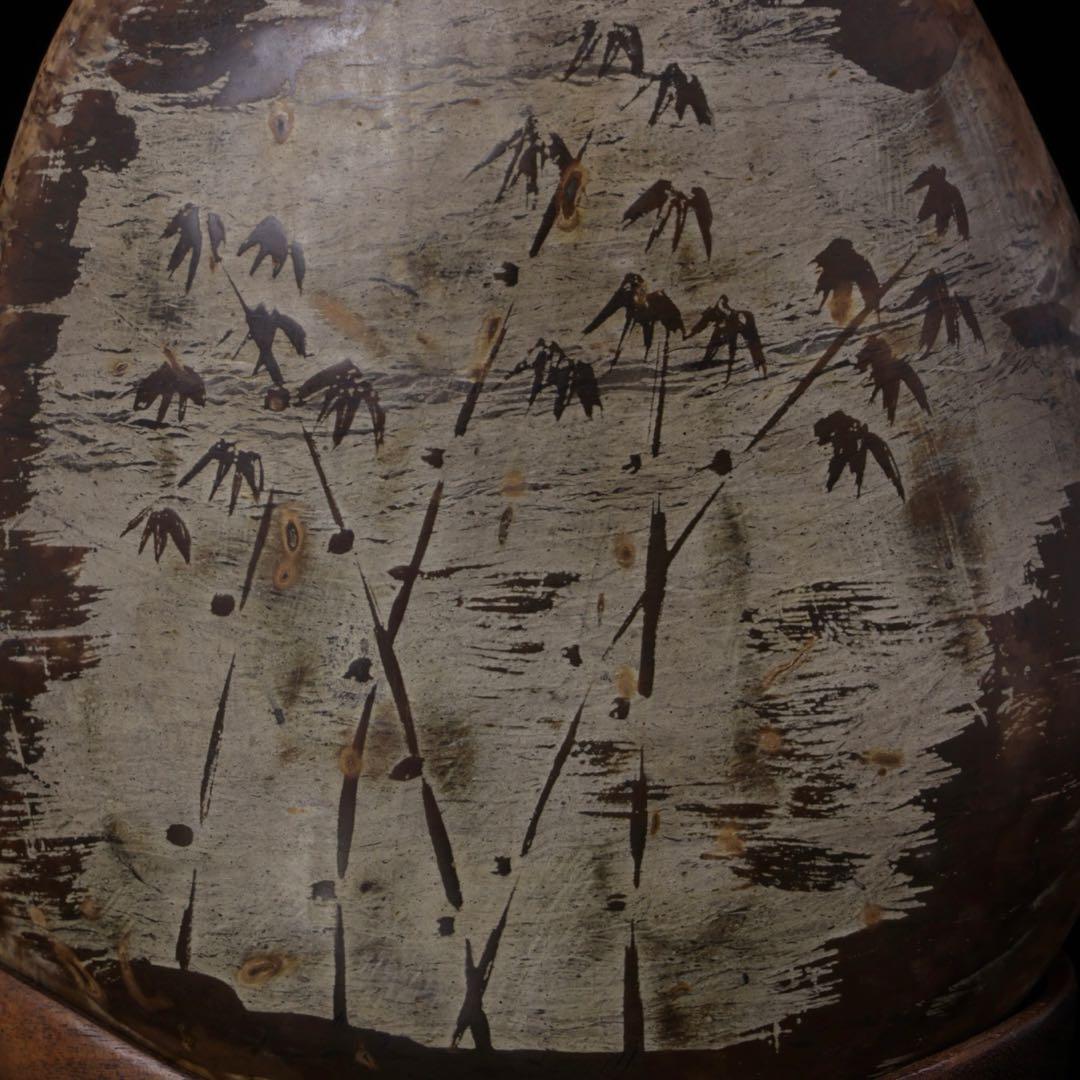 【希少・一点物】竹絵　水石 天然原石 鑑賞石 盆石 台座付　赤玉石　菊花石