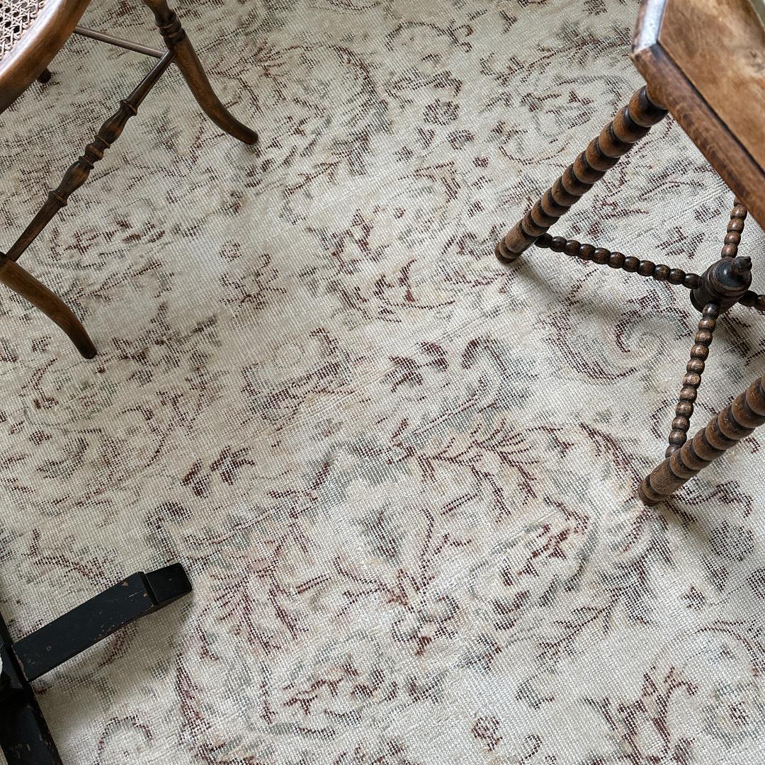 トルコ ヴィンテージラグ A27超大判 レア クリーム セージグリーン ベージュ