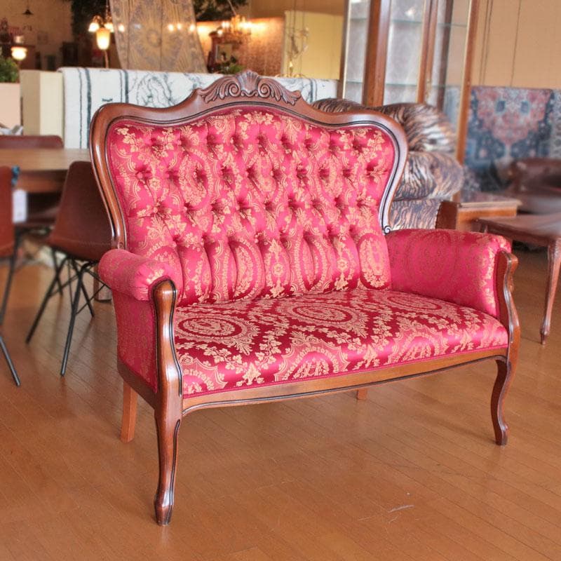 クラシックソファ 幅130cm ファブリック ベンチ 猫足 222-1333