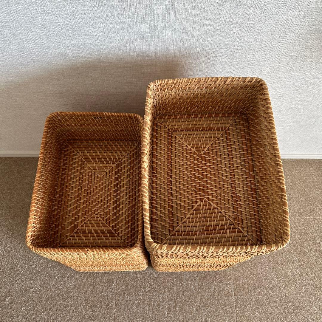 無印良品　重なるラタン長方形バスケット・中（7個セット）