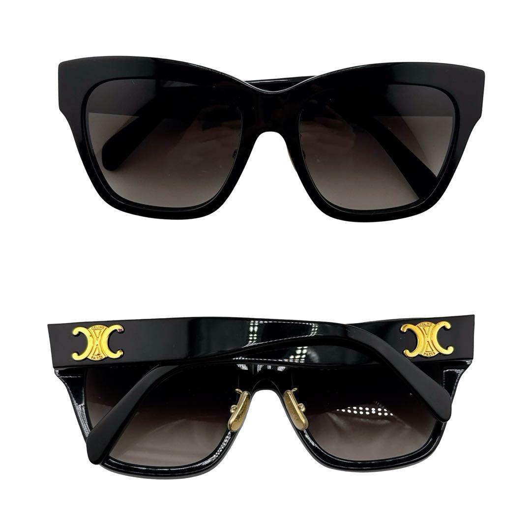 【ケース付】セリーヌ サングラス トリンオフ ロゴ ゴールド金具 ブラック 黒