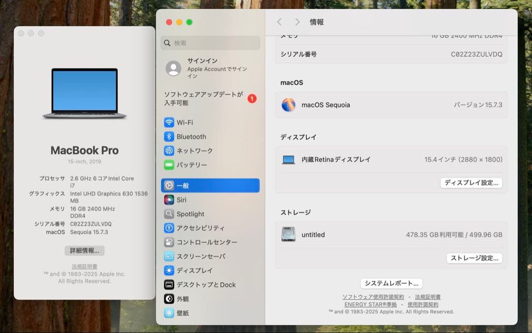 MacBook本体 Apple MacBook Pro 15 2019 i7/16GB/500GB