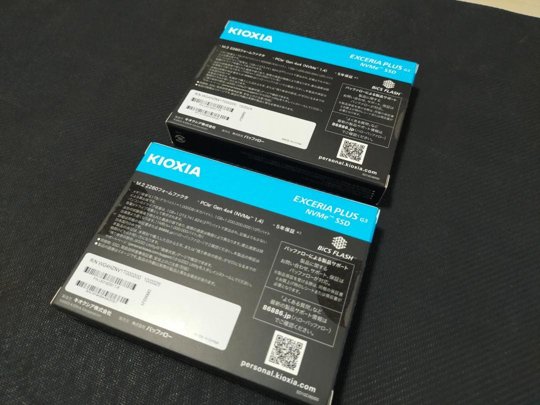KIOXIA G3 1TB NVMe SSD 2個