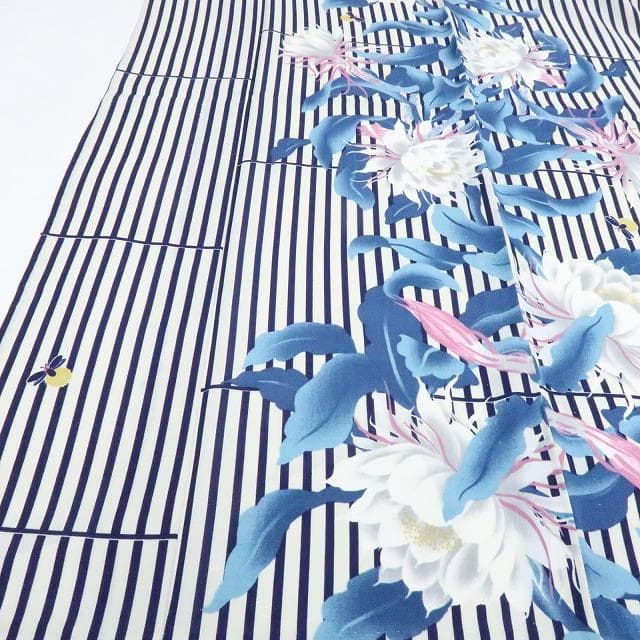 Y3111◆美品 洗える夏着物 撫松庵謹製 薄物 月下美人 蛍 浴衣