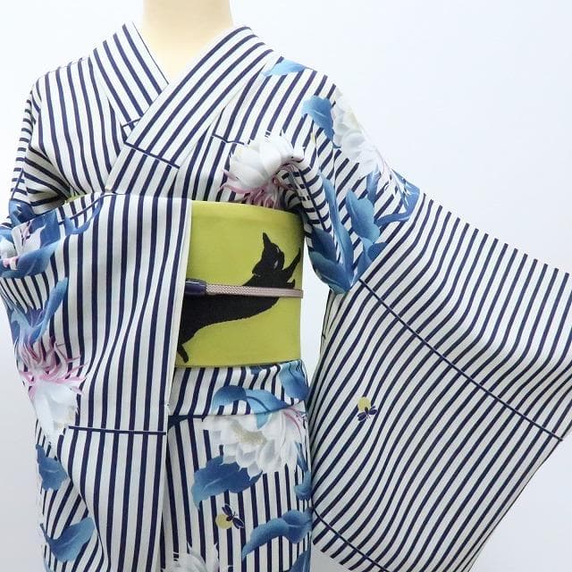 Y3111◆美品 洗える夏着物 撫松庵謹製 薄物 月下美人 蛍 浴衣