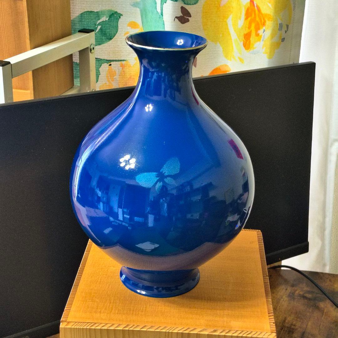 美品 青銅製 深青色花瓶 後藤銅器店