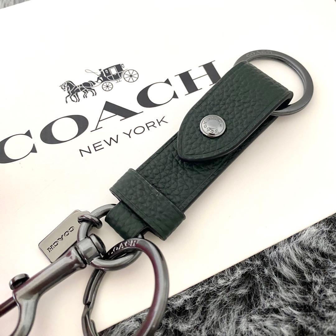 新品☆COACH(コーチ)メンズ グリーン ガンメタ キーホルダー キーリング