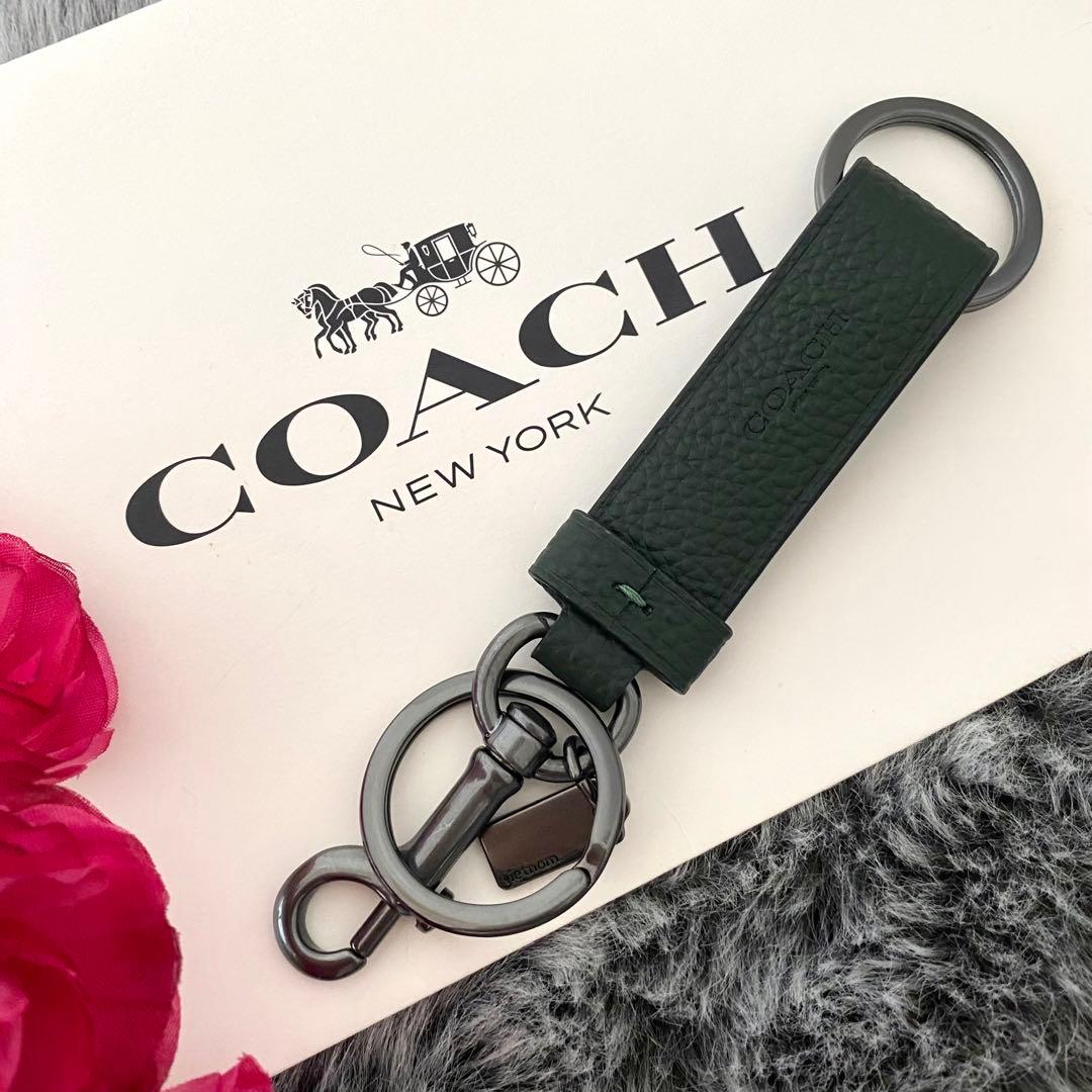 新品☆COACH(コーチ)メンズ グリーン ガンメタ キーホルダー キーリング