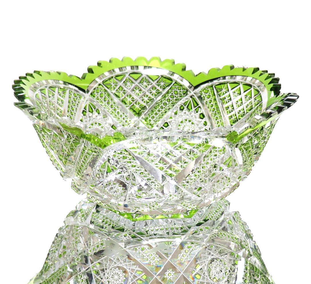 オールド・バカラ 1890年 美術館級 大型 黄緑色被せ切子 丸鉢 アートピース