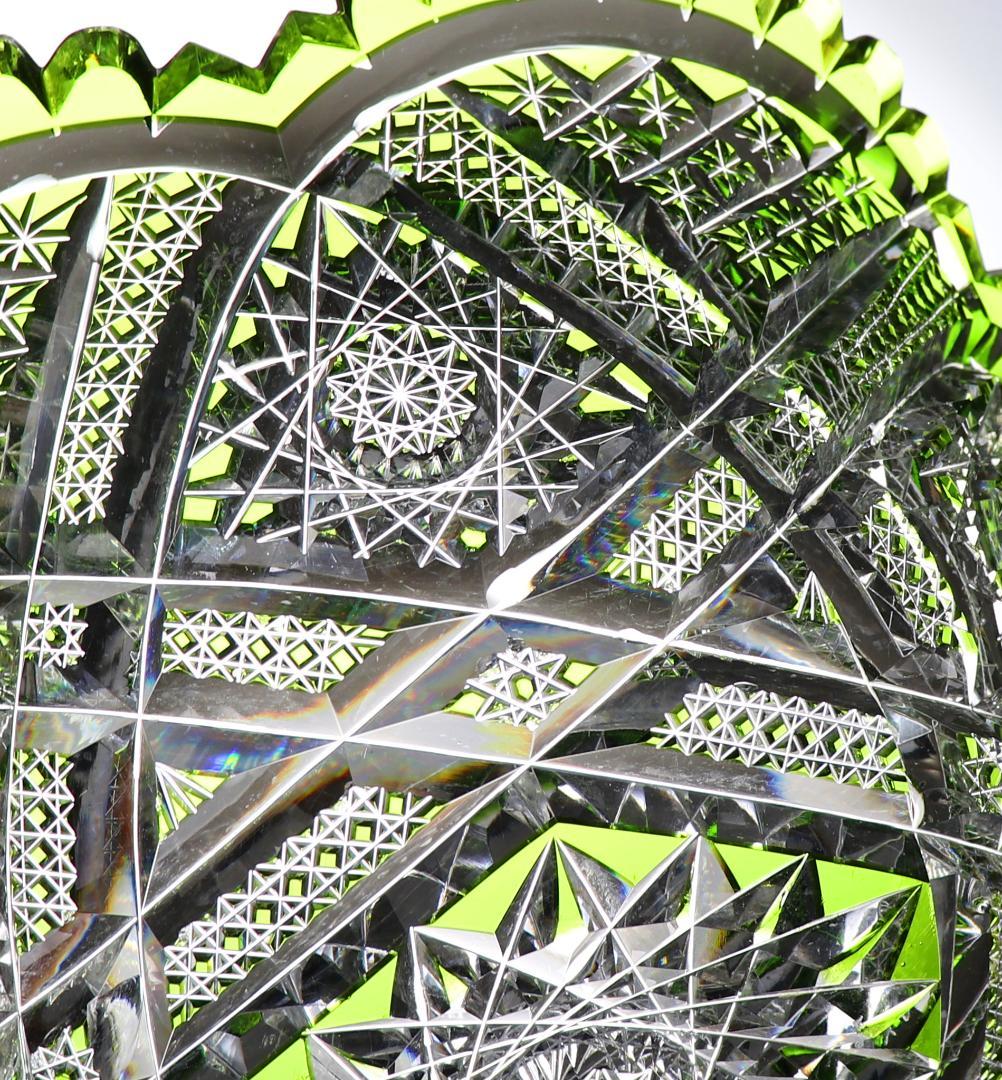 オールド・バカラ 1890年 美術館級 大型 黄緑色被せ切子 丸鉢 アートピース