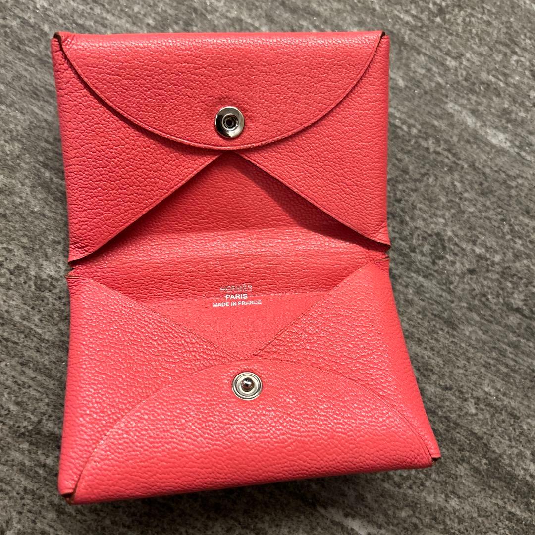 エルメス　ピンク レザー 名刺入れ カードケース　ガルヴィ