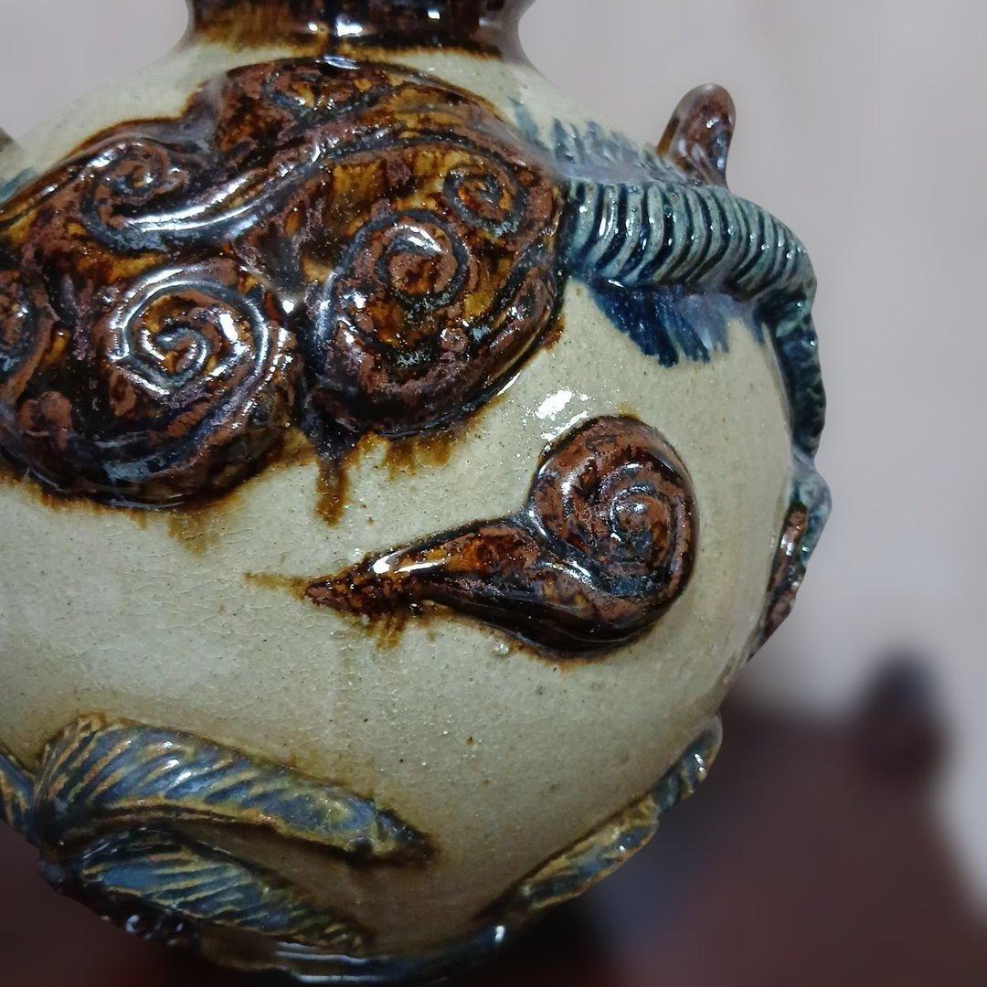 やちむん、レトロヴィンテージ、古い琉球龍坪、珍品、迫力あり