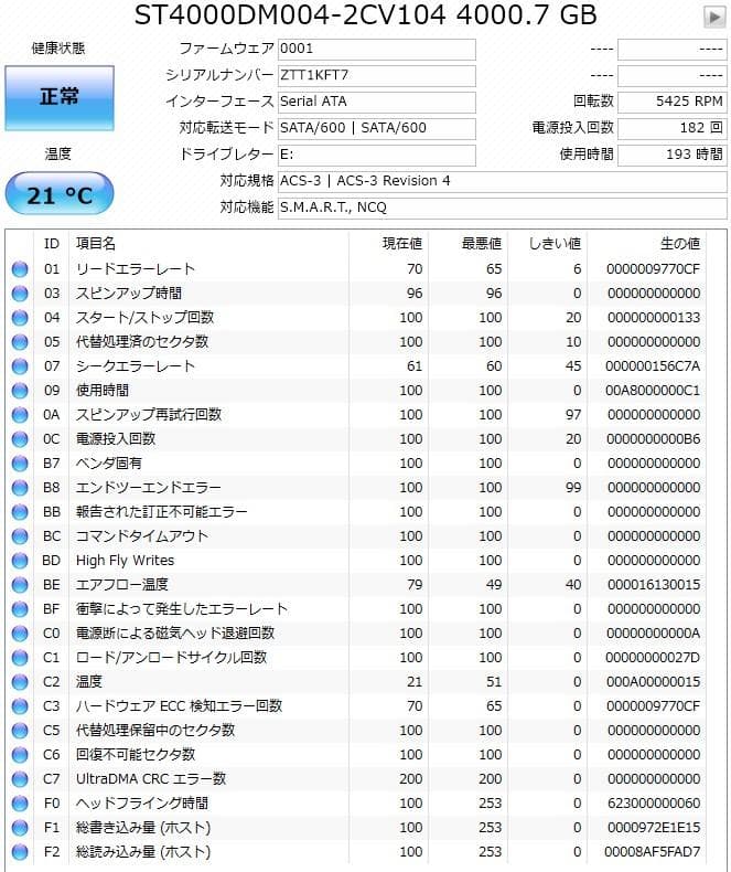 HDD 4TB ほぼ新品 3.5インチ 内蔵型 seagate製 動作保証