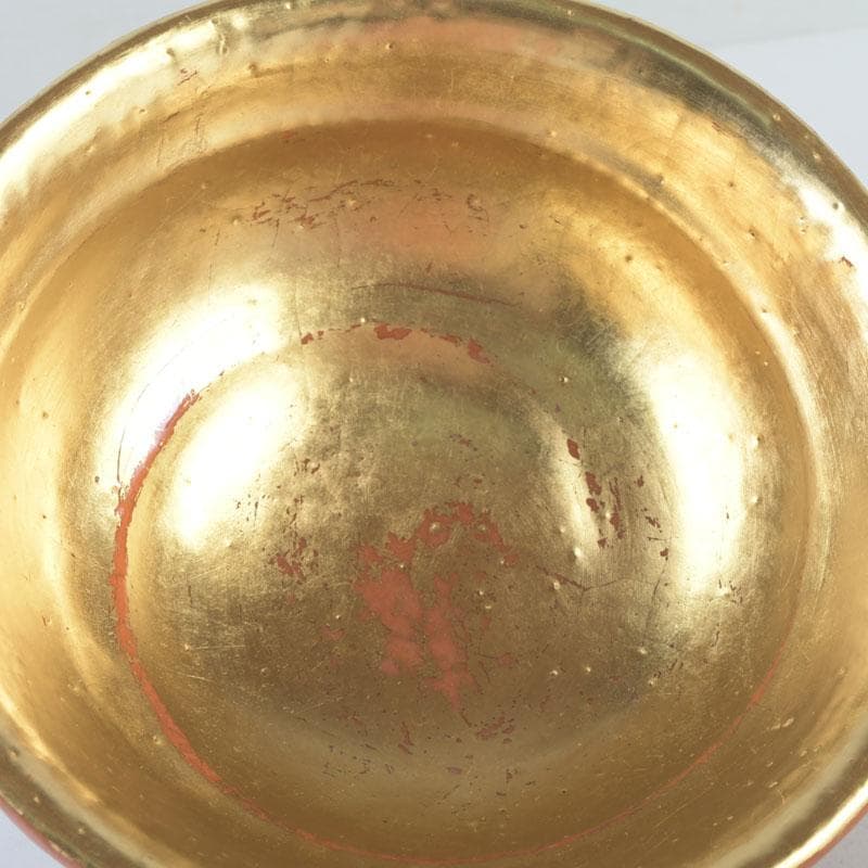 茶道具　八坂焼　赤楽　金銀二段　嶋台茶碗　共箱　V　9818