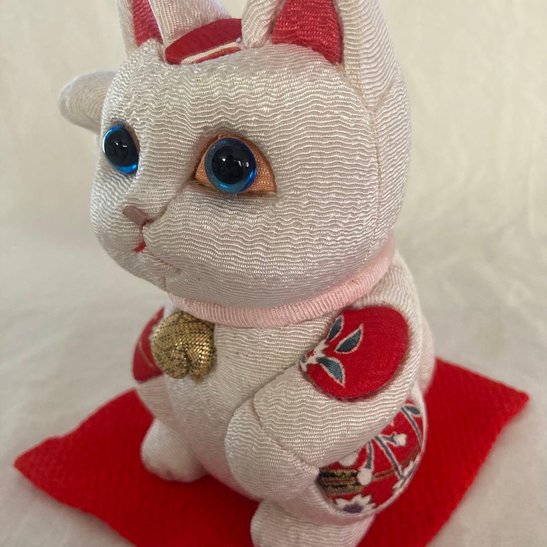 柿沼東光作　江戸木目込人形　招き猫（白）