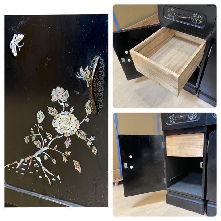 【お買い得‼️】高級♪ 螺鈿細工 三面鏡ドレッサー 鏡台 天板大理石 ブラック♪