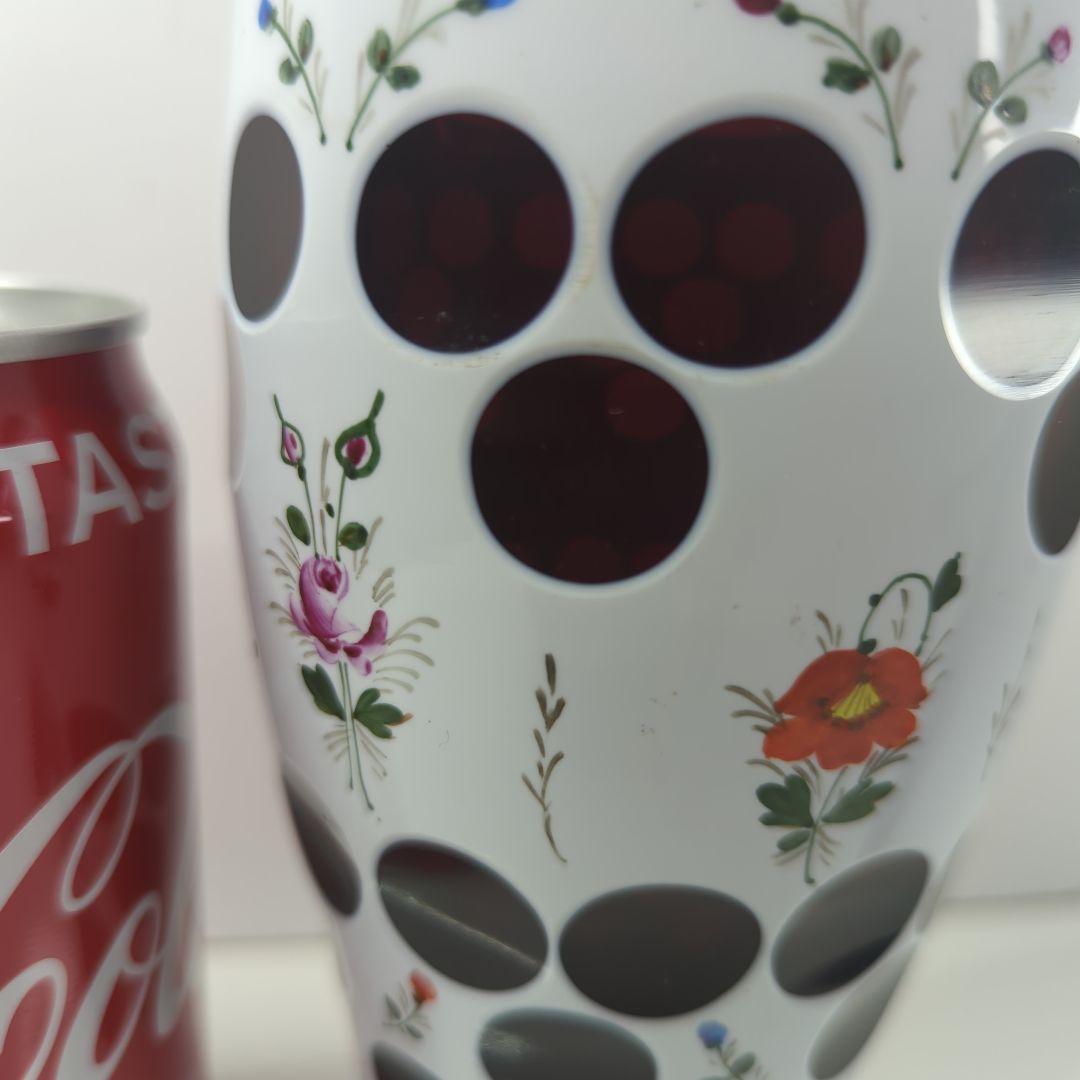 【 アンティーク 】 ボヘミアガラス／花瓶／フラワーベース／琺瑯／ホーロー